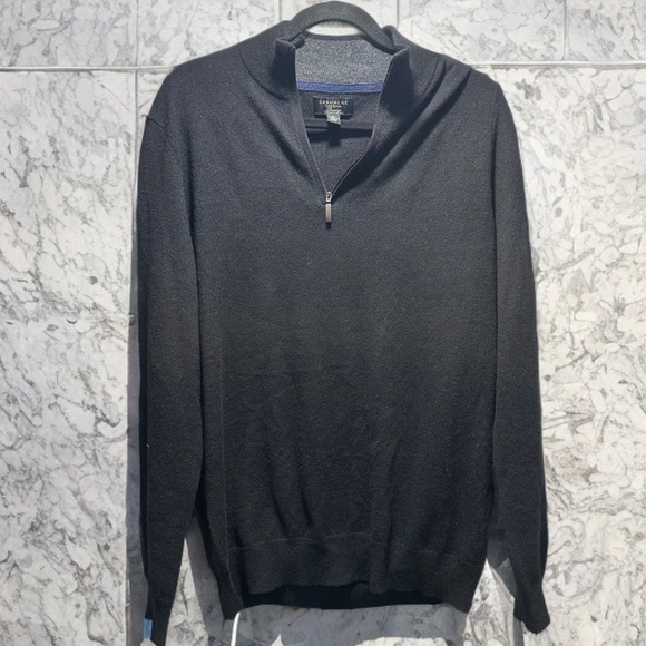 100% Cashmere Club Room Macy’s Men’s Luxury Quarter Zip Sweater Black Medium EUC - Picture 1 of 15